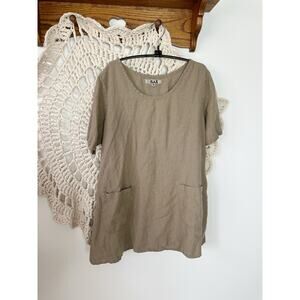 FLAX Beige Tan Linen Lagenlook Tunic Top Size Medium